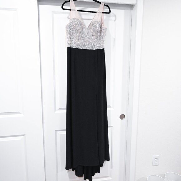 Adrianna Pappel Size 12 Black Gown with Shear Sequin Top and Back - Picture 2 of 13